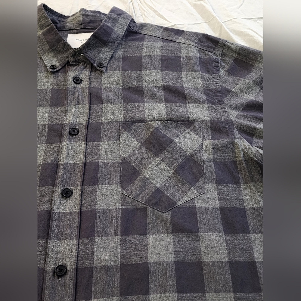 Billy Reid Men's Gray Plaid Long Sleeve Shirt Standard Button UpPocket, sz LD - Picture 11 of 16